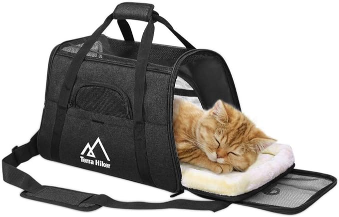 Terra Hiker Pet Carrier, Airline Approved Carrier, Under Seat for Small Dogs and Cats, Travel Bag for Small Animals (Black)